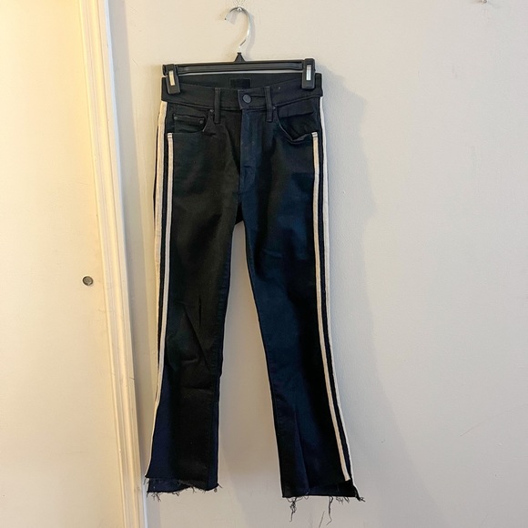 MOTHER denim Insider Crop Step Fray high riseblack with white stripe size 24